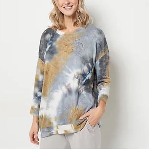 LOGO Lounge by Lori Goldstein Tie-Dye Brushed Jersey 3/4 Sleeve Top SIZE SMALL